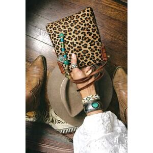 Leopard Calf Hair Crossbody w/ Leather Strap & Turquoise Western Charm, Reworked